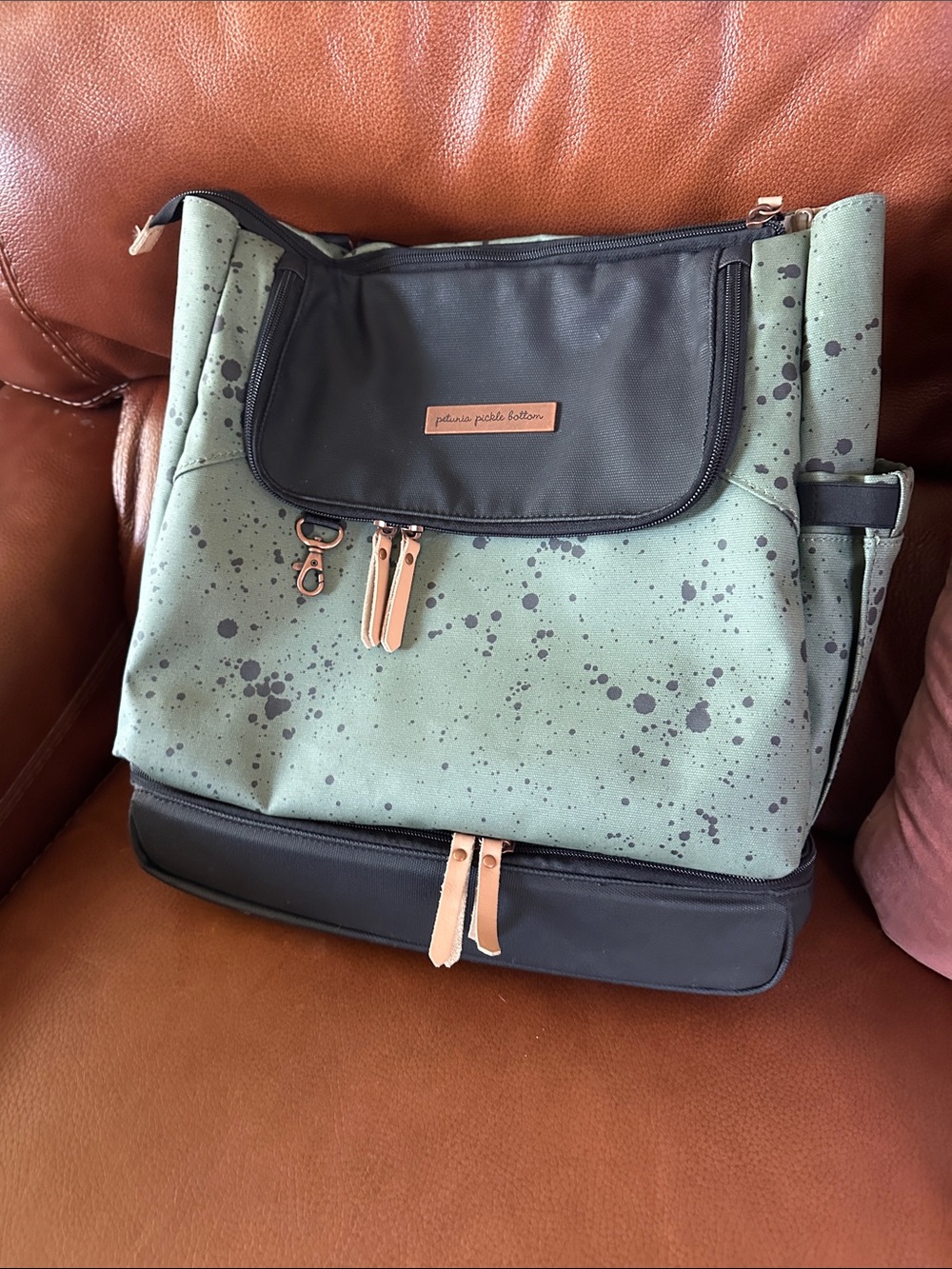 Petunia Pickle Bottom Pivot Olive Green and Black Splatter Backpack